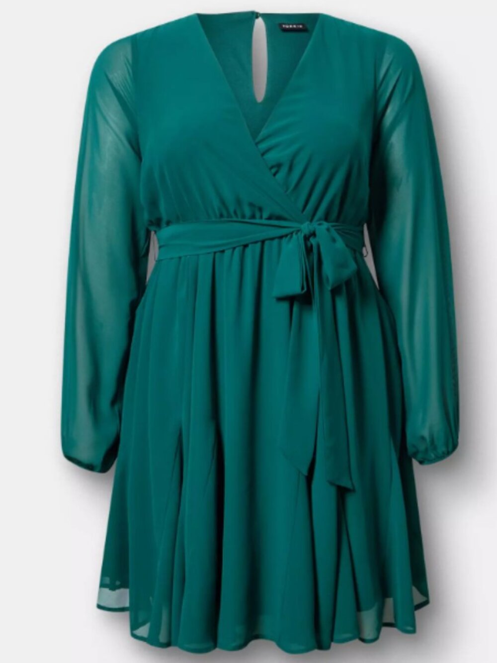 NWT Torrid Green Chiffon Surplice Long Sheer Sleeve Mini Dress (2X)